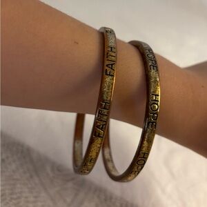 VALENTINES DAY Brassy Stacking Bracelets “Faith and Hope” Inscription